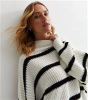 Women's Cream Stripe Chunky Knit High Neck Jumper Gini London New Look
