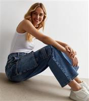 Women's Blue Vintage Tint Wide Leg Cargo Jeans New Look