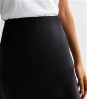 Women's Petite Black Satin Bias Cut Midi Skirt New Look