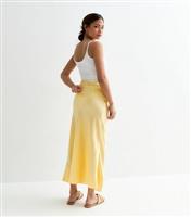 Women's Petite Pale Yellow Satin Bias Cut Midi Skirt New Look