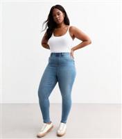 Women's Plus Size Blue Mid Rise Lift & Shape Emilee Jeggings Curves New Look