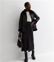 Women's Tall Black Satin Midi Skirt New Look