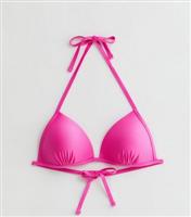 Women's Bright Pink Moulded Triangle Bikini Top New Look