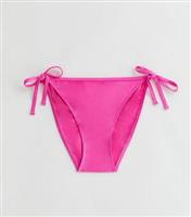Women's Bright Pink Tie Side Bikini Bottoms New Look