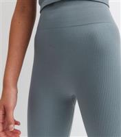 Girls' Blue Ribbed High Waist Sports Leggings New Look