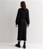 Women's Maternity Black Ribbed Twist Front Midi Dress New Look