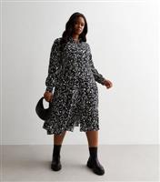 Women's Plus Size Black Abstract Floral Print Midi Shirt Dress Curves New Look