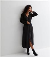 Tall Black V Neck Long Sleeve Belted Midaxi Dress New Look