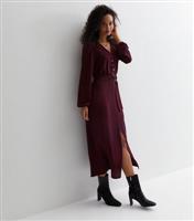 Tall Burgundy V Neck Long Sleeve Belted Midaxi Dress New Look