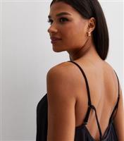 Women's Black Textured Strappy Tiered Hem Mini Dress New Look