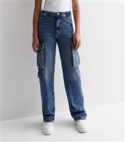 Women's Tall Blue Vintage Tint Cargo Straight Leg Jeans New Look