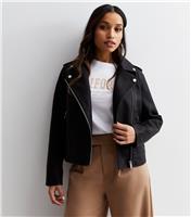 Women's Petite Black Leather-Look Jacket New Look