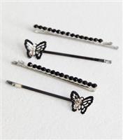 4 Pack Silver Diamant Butterfly Hair Slides New Look