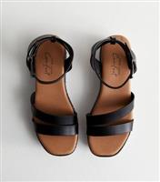 Women's Black Leather-Look Embellished Flatform Sandals New Look