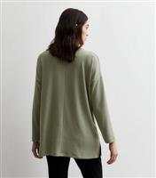 Women's Maternity Khaki Fine Knit V Neck Long Top New Look