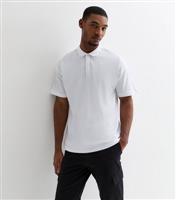 Men's White Piqu Cotton Oversized Polo Shirt New Look