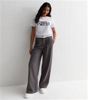 Women's Grey Contrast Waistband Wide Leg Trousers New Look