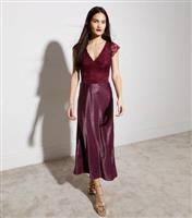 Women's Burgundy Satin Bias Cut Midaxi Skirt New Look