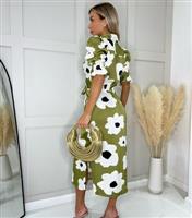 Women's Olive Floral Tie Front Midi Shirt Dress AX Paris New Look
