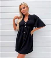 Women's Black Button Front Mini Dress AX Paris New Look