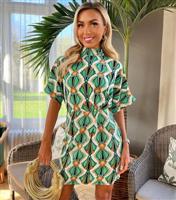 Women's Green Abstract Print High Neck Mini Dress AX Paris New Look