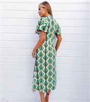 Women's Green Abstract Print V Neck Midi Dress AX Paris New Look