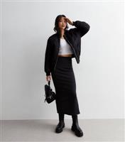 Women's Black Jersey Split Hem Midi Skirt New Look