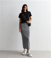 Women's Grey Ribbed Jersey Midi Skirt New Look