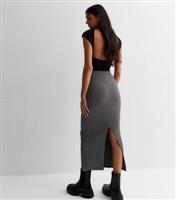 Women's Grey Ribbed Jersey Midi Skirt New Look