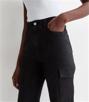 Women's Tall Black Denim Cuffed Cargo Trousers New Look