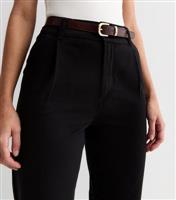Women's Tall Black Denim Belted Trousers New Look