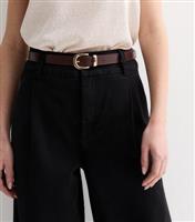 Women's Black Denim Belted Wide Leg Trousers New Look