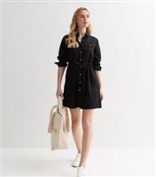 Women's Black Lightweight Denim Drawstring Mini Shirt Dress New Look