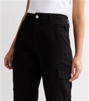 Women's Petite Black Denim Cuffed Cargo Trousers New Look