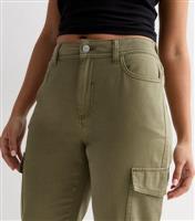 Women's Petite Khaki Denim Cuffed Cargo Trousers New Look