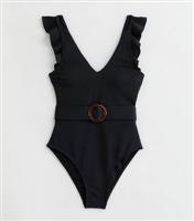 Women's Black Frill Belted Swimsuit New Look