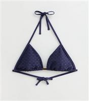 Women's Blue Crochet Halterneck Triangle Bikini Top New Look