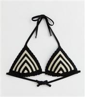 Women's Black Chevron Crochet Halterneck Triangle Bikini Top New Look