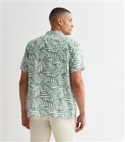 Men's Khaki Linen Blend Palm Tree Print Shirt New Look