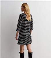 Black Stripe 3/4 Sleeve Mini Dress New Look