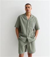 Men's Olive Cotton Short Sleeve Oversized Shirt New Look