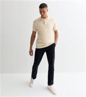 Men's Off White Fine Knit Slim Fit Polo Top New Look