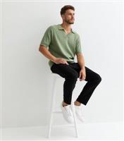Men's Light Green Rib Knitted Polo Shirt New Look