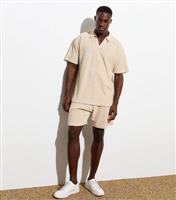 Men's Stone Relaxed Fit Drawstring Towelling Shorts New Look