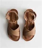 Women's Wide Fit Brown Leather-Look 2 Part Chunky Sandals Vegan New Look
