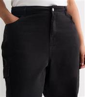 Women's Plus Size Black Cuffed Cotton Cargo Trousers Curves New Look