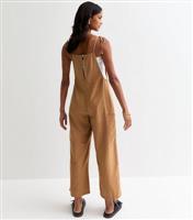 Women's Stone Tie Strap Cropped Dungaree Jumpsuit New Look