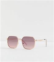 Gold Hexagonal Frame Sunglasses New Look