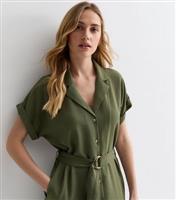 Women's Khaki Short Sleeve Belted Shirt Midi Dress New Look