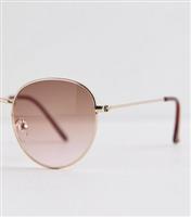 Gold Round Frame Sunglasses New Look